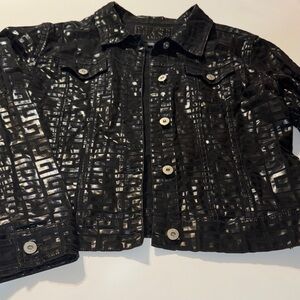 Vintage Guess Women's Glossy Black‎ Textured Jean Jacket